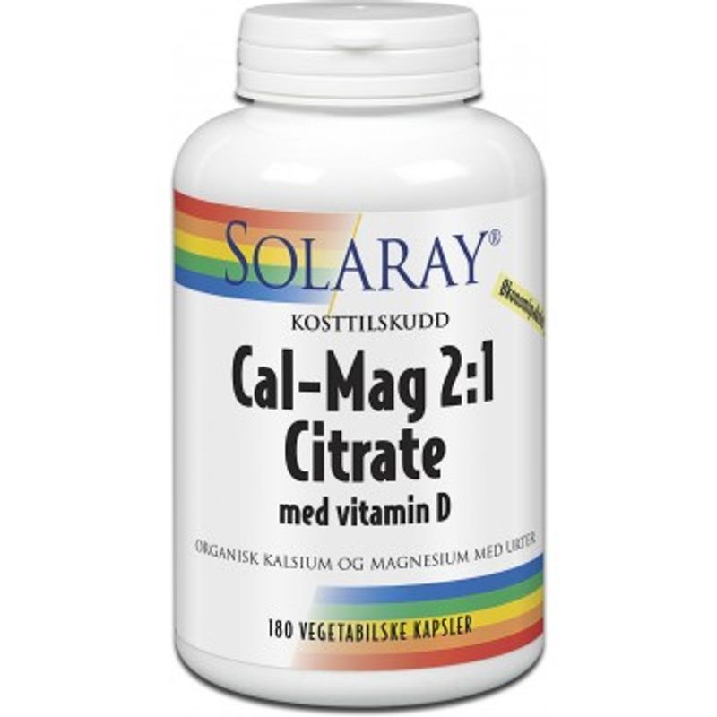 Solaray Cal-Mag 2:1 Citrate med D-vitamin 180 kapsler